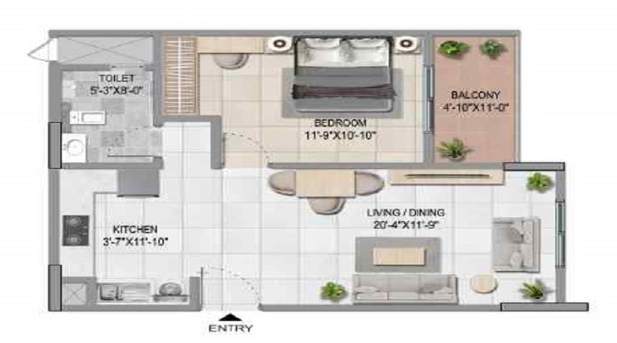 Sattva Vasanta Cove 1 BHK floor plan